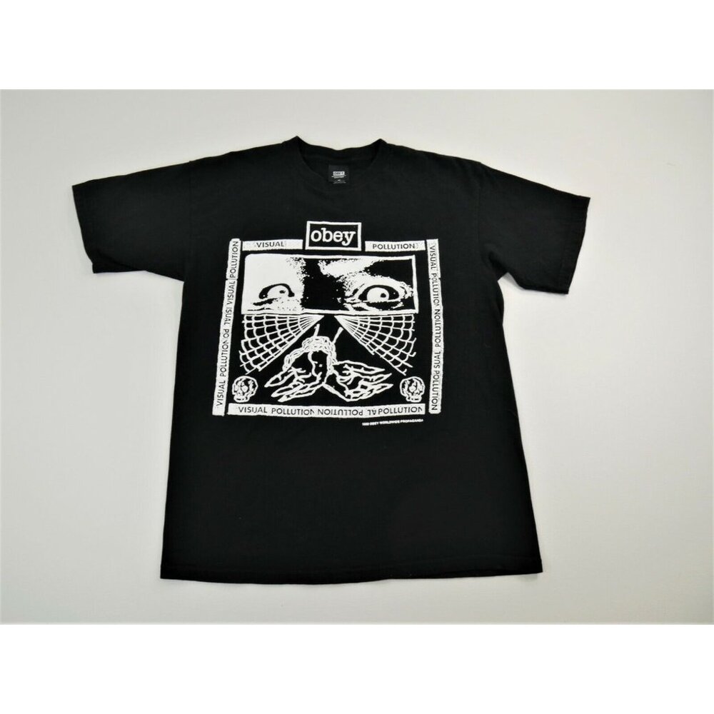 Obey Black Visual Pollution Graphic Short Sleeve Shockbound T Shirt Mens Medium